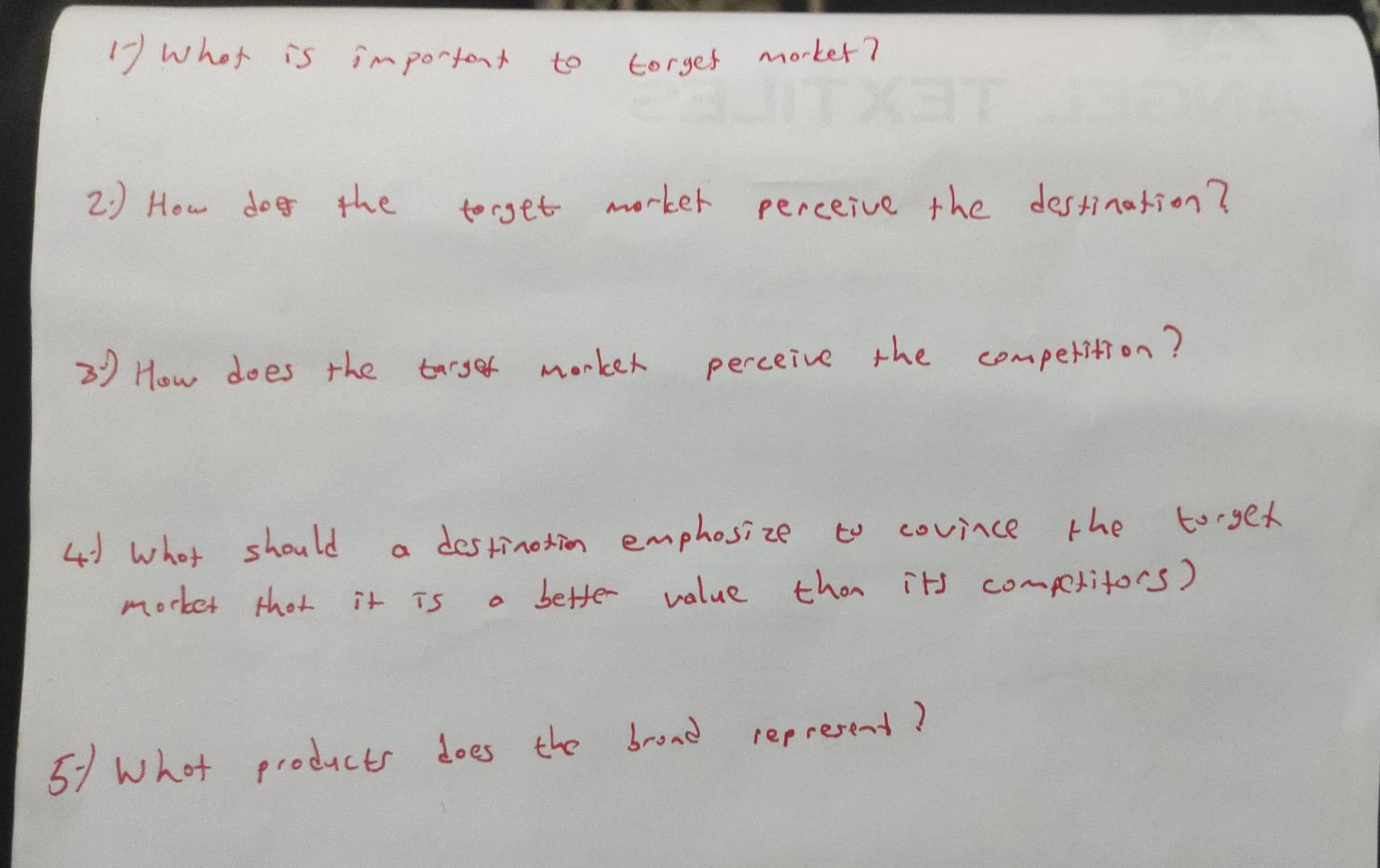 17) What is important to torget morket? 2.) How