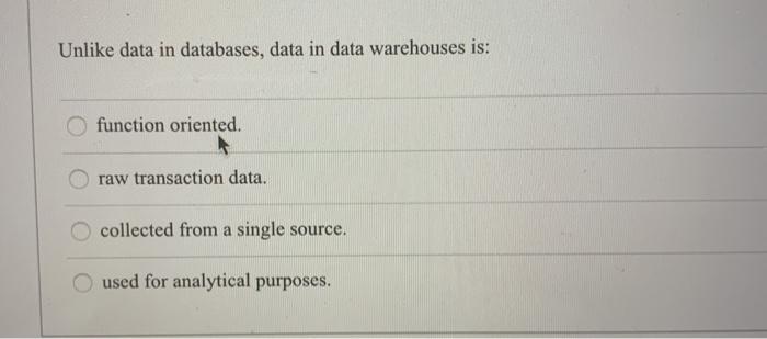 Unlike data in databases, data in data warehouses