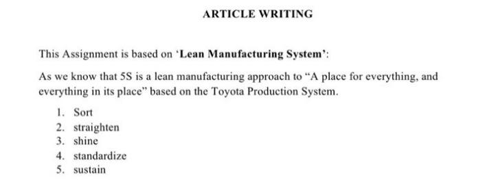 To consider these five S, write an 'Article'
