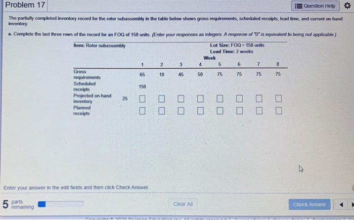 Problem 17 Question Help o The partially