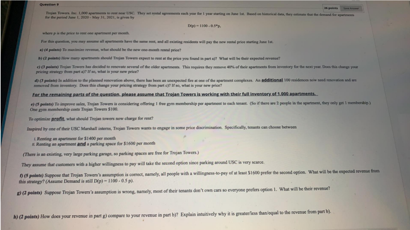 Question 9 25 points Save Answer Trojan Towers,