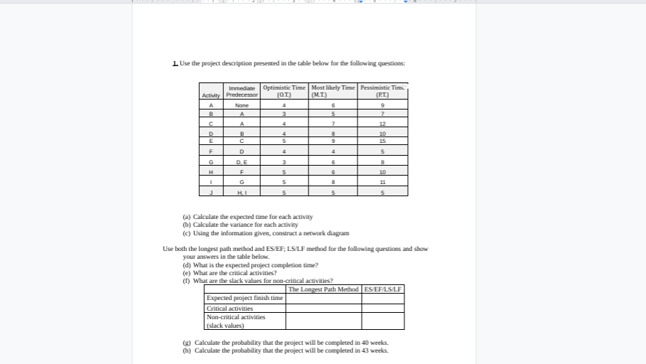 . Use the project description presented in the