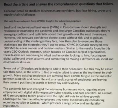 Read the article and answer the comprehension