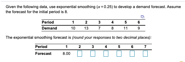 Given the following data, use exponential