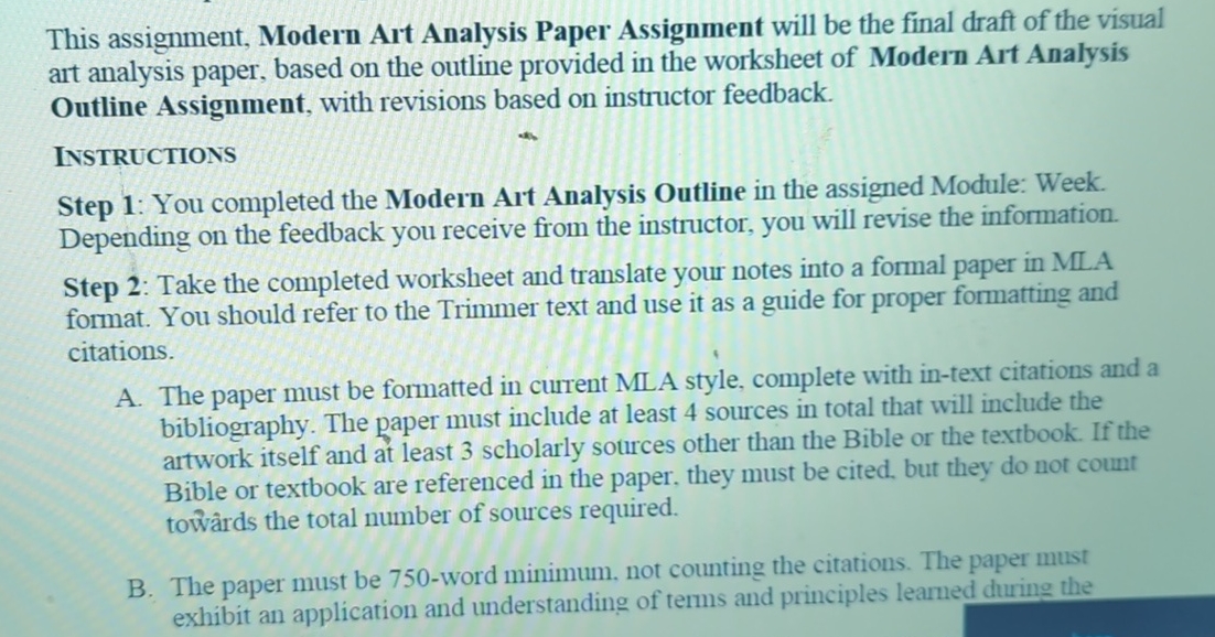 This assignment, Modern Art Analysis Paper