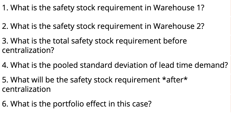 Warehouse 1 Warehouse 2 286 149 0.1 95% Std.
