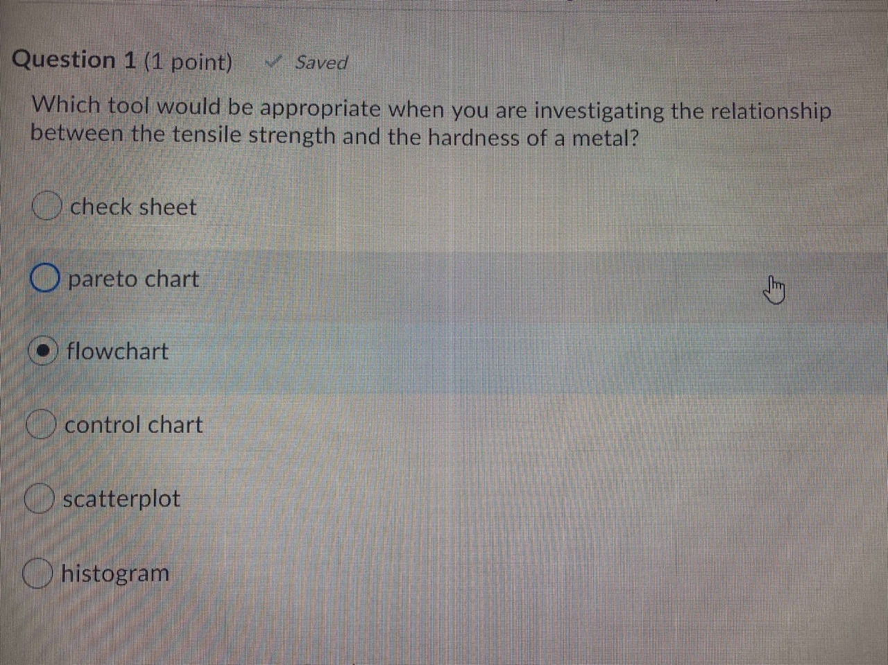Question 1 (1 point) Saved Which tool would be