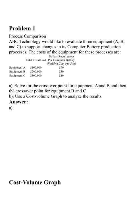Problem 1 Process Comparison ABC Technology would