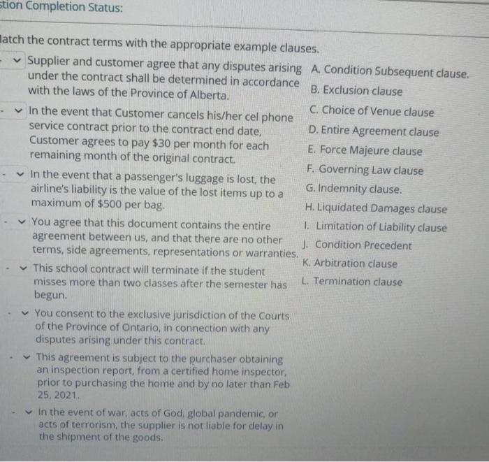 stion Completion Status: Watch the contract terms