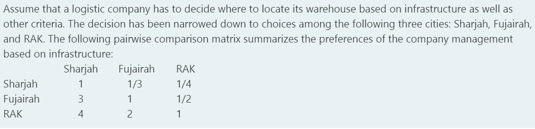 Assume that a logistic company has to decide