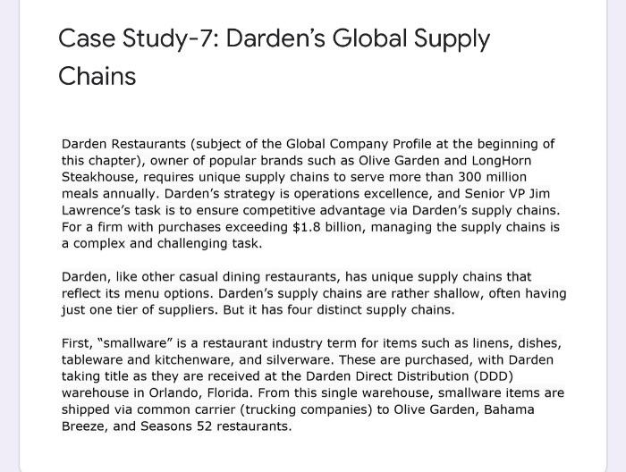 Case Study-7: Darden's Global Supply Chains