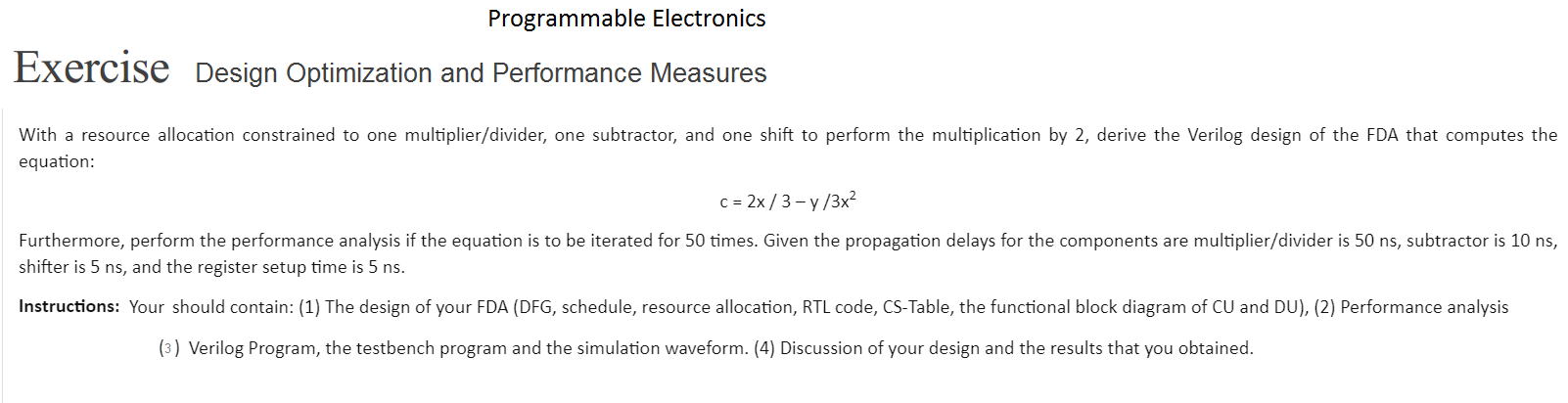 Programmable Electronics Exercise Design