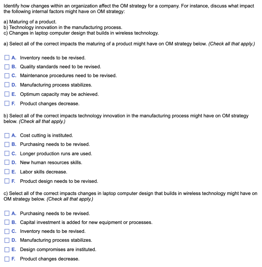 Identify how changes within an organization