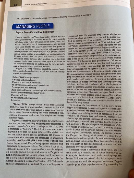 please read the case and answer questions 1-4. 62