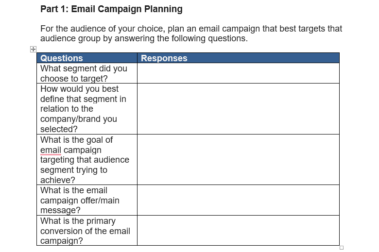 Part 1: Email Campaign Planning For the audience
