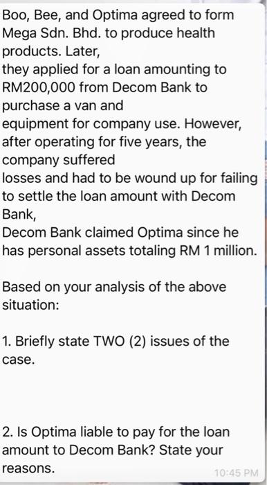 CASE STUDY Boo, Bee, and Optima agreed to form