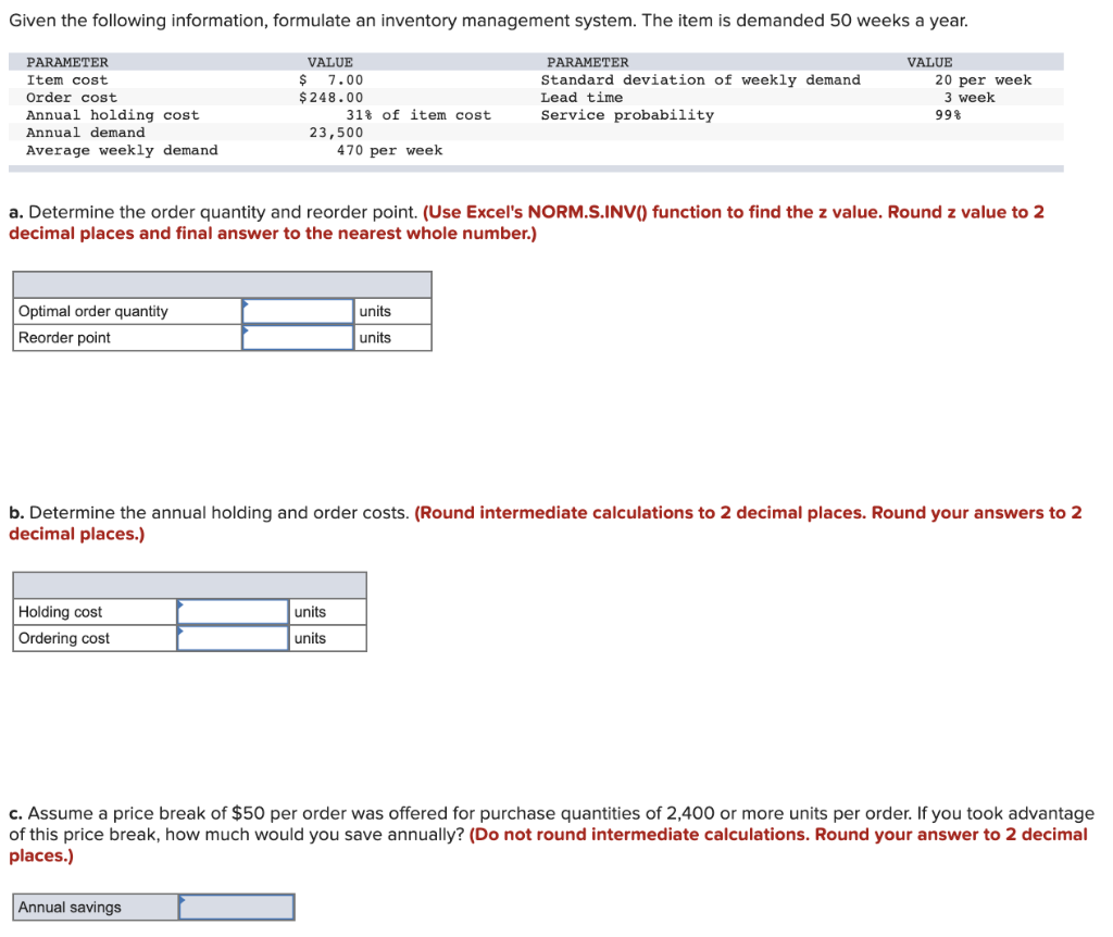 Given the following information, formulate an