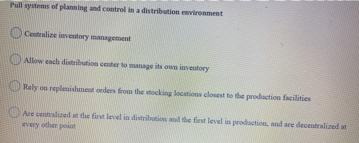 Pull systems of planning and control in a