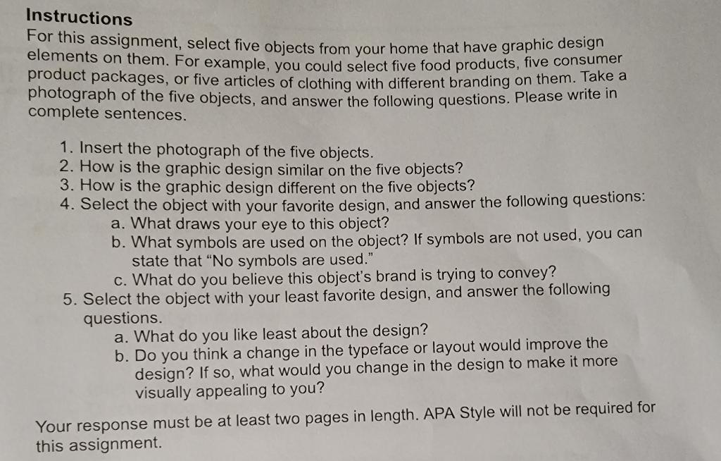 Instructions For this assignment, select five