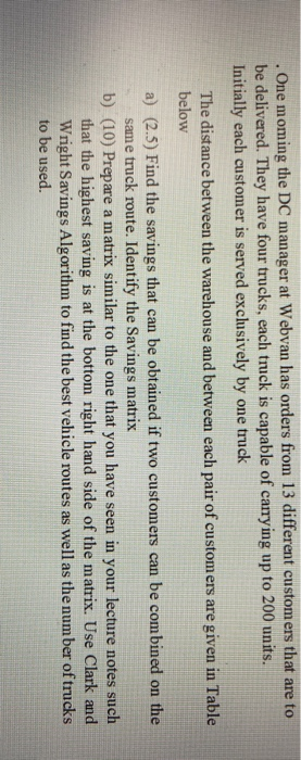 One moming the DC manager at Webvan has orders