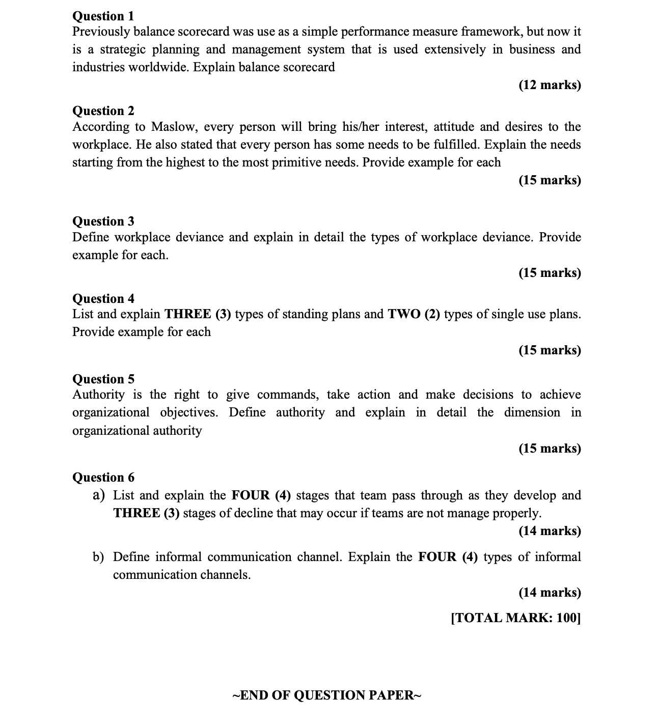 Question 1 Previously balance scorecard was use