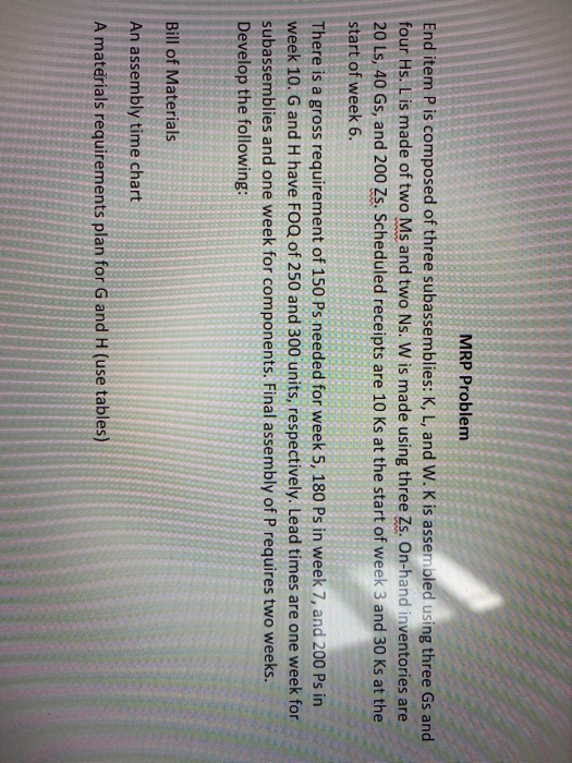 Also the MRP for P and K. MRP Problem End item P