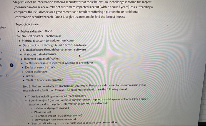ster- 5 e Step 1: Select an information systems