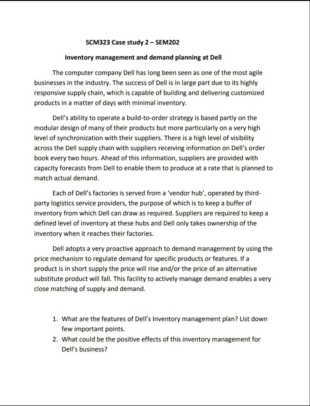 SCM323 Case study 2 - SEM202 Inventory management