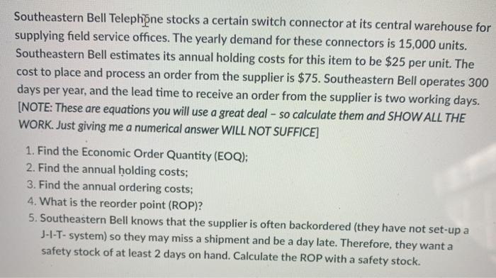 just question 5 Southeastern Bell Telephone