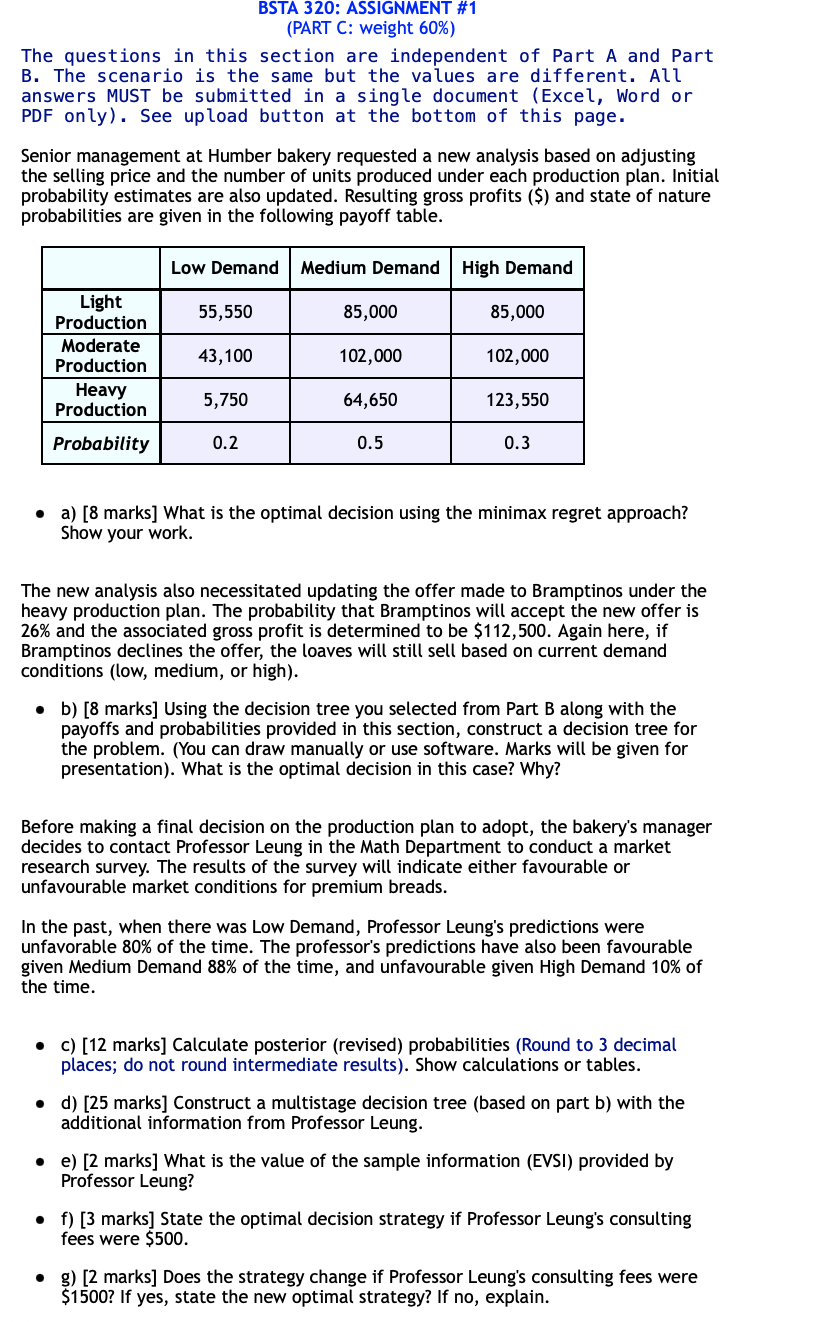 BSTA 320: ASSIGNMENT #1 (PART C: weight 60%) The