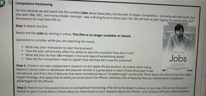 Competitive Positioning For this Module we will