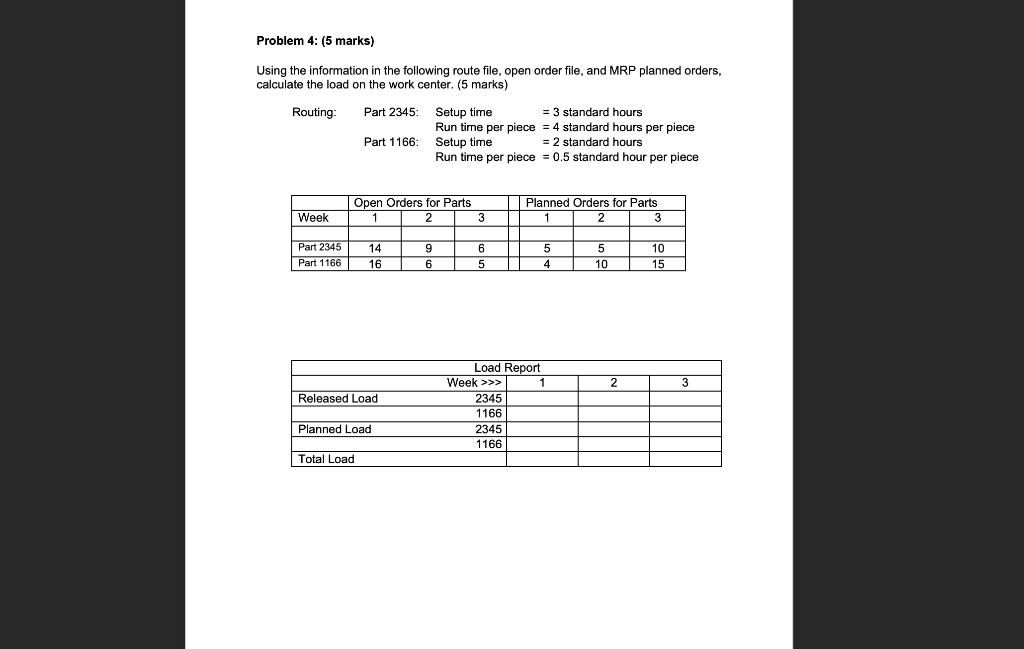 Problem 4: (5 marks) Using the information in the
