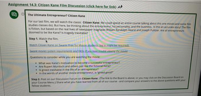 Assignment 14.3: Citizen Kane Film Discussion
