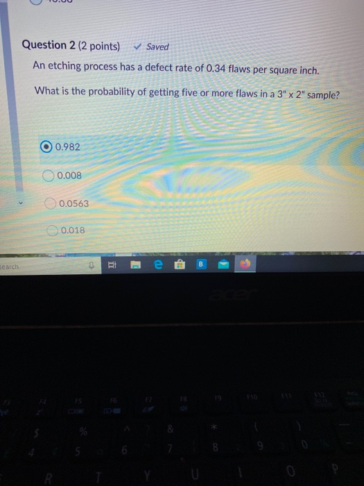 Question 2 (2 points) Saved An etching process