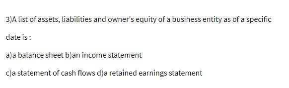 3)A list of assets, liabilities and owner's