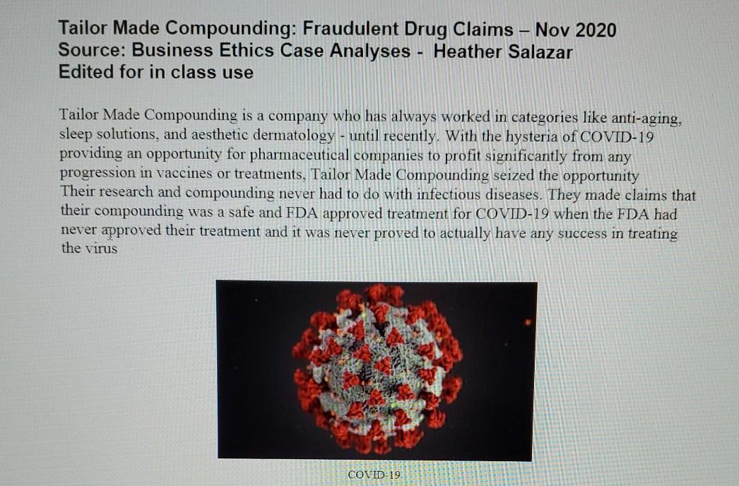 Tailor Made Compounding: Fraudulent Drug Claims -