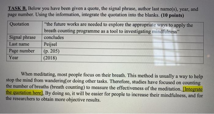 APA style question TASK B. Below you have been