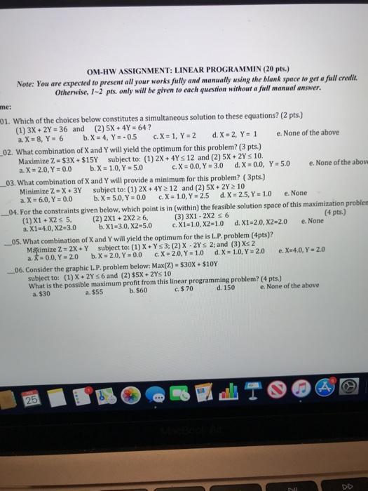 OM-HW ASSIGNMENT: LINEAR PROGRAMMIN (20 pts.)