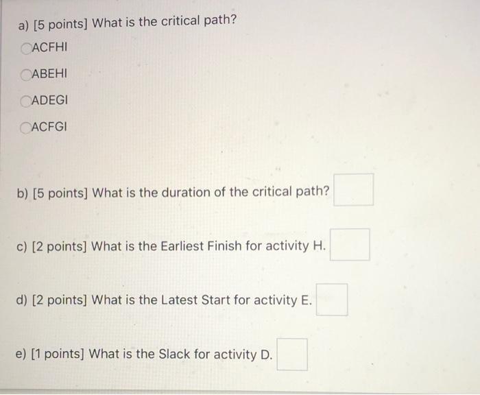 (2) For activities A, B, ..., 1 of a project, the