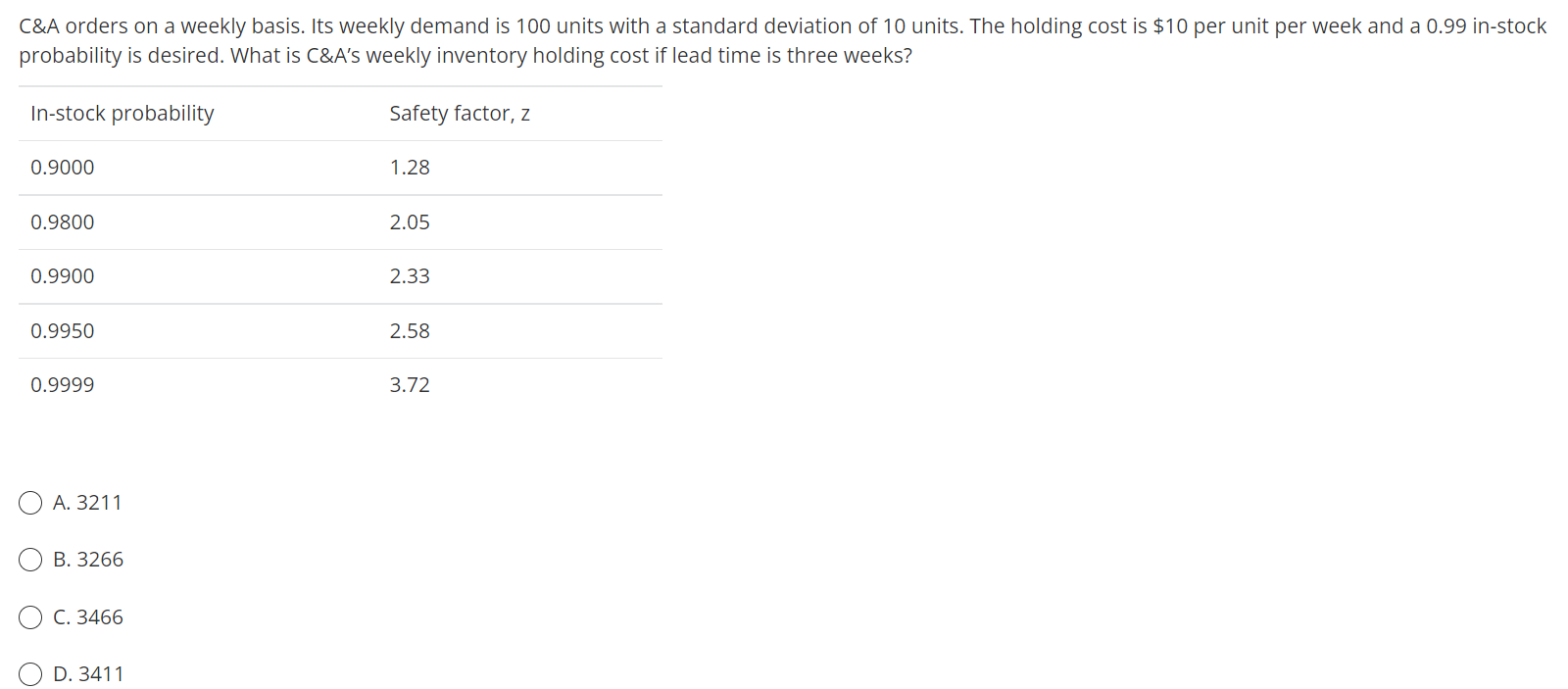 C&A orders on a weekly basis. Its weekly demand
