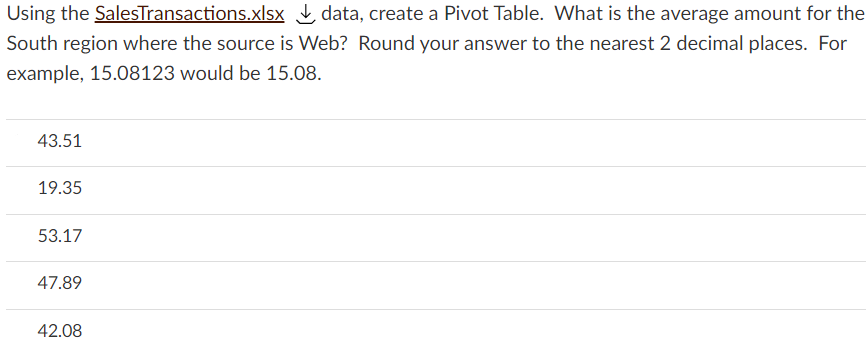 Using the SalesTransactions.xlsx data, create a