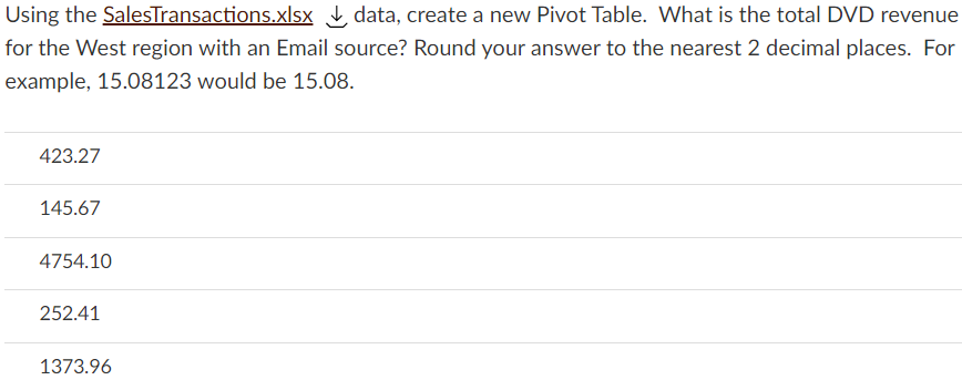 Using the SalesTransactions.xlsx data, create a
