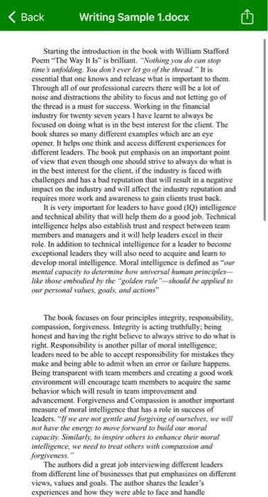 1. Does Writing Sample 1 demonstrate acceptable