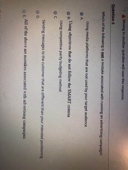 Moving to another question will save this