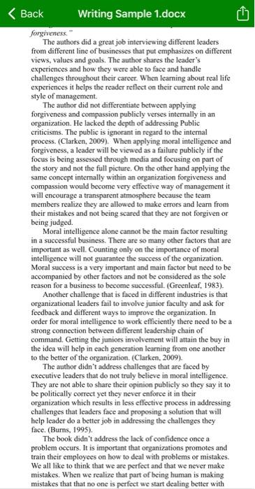 1. Does Writing Sample 1 demonstrate acceptable