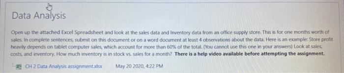 Data Analysis Open up the attached Excel