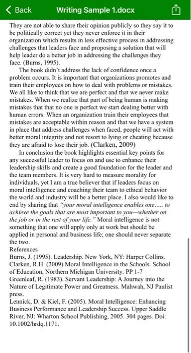 1. Does Writing Sample 1 demonstrate acceptable