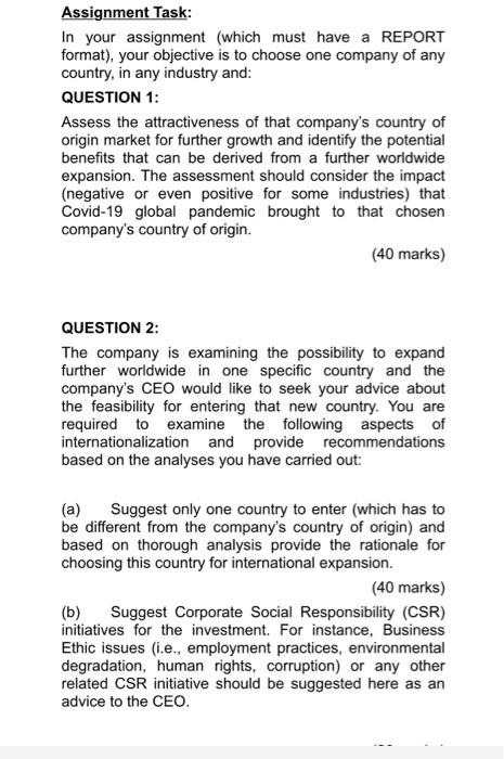 Assignment Task: In your assignment (which must