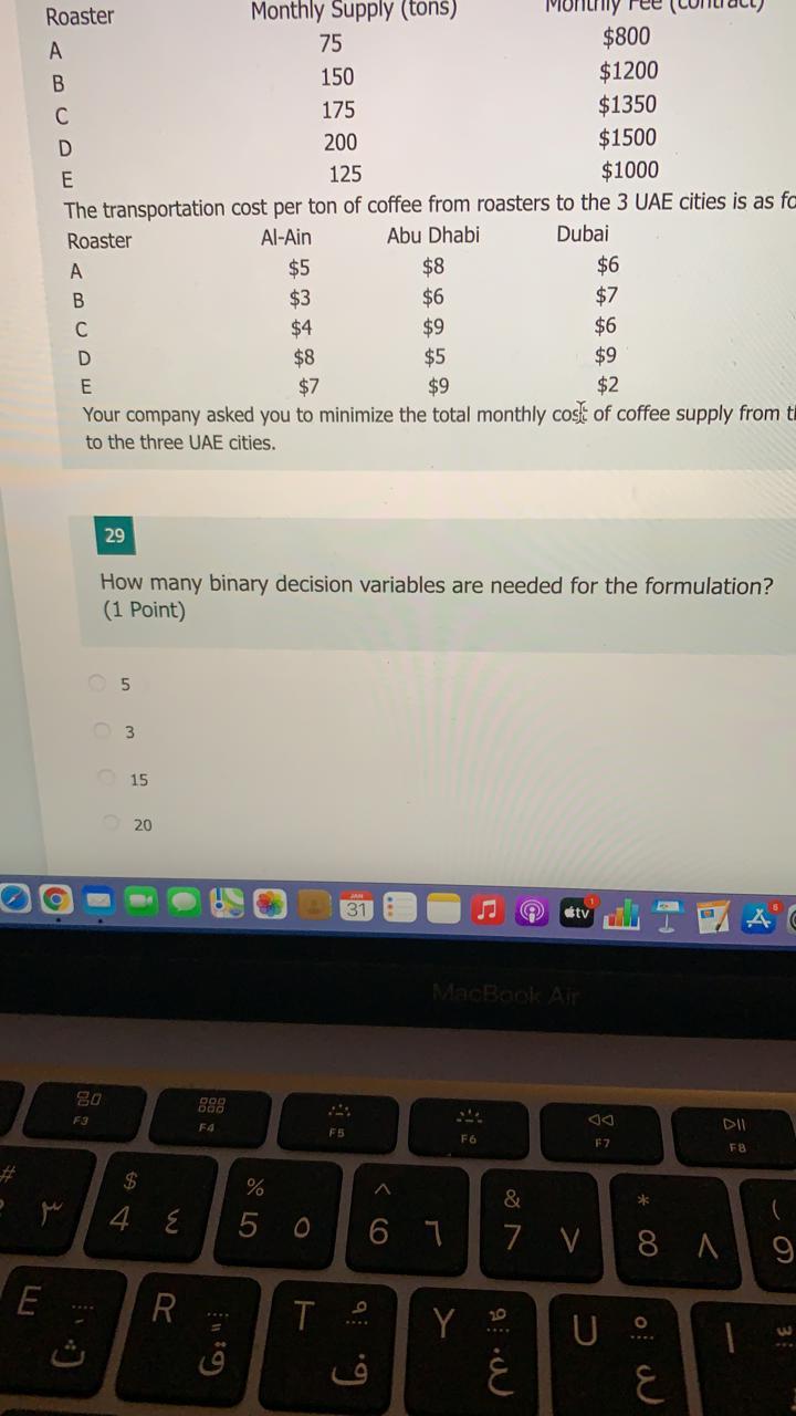 Roaster Monthly Supply (tons) A 75 $800 B 150