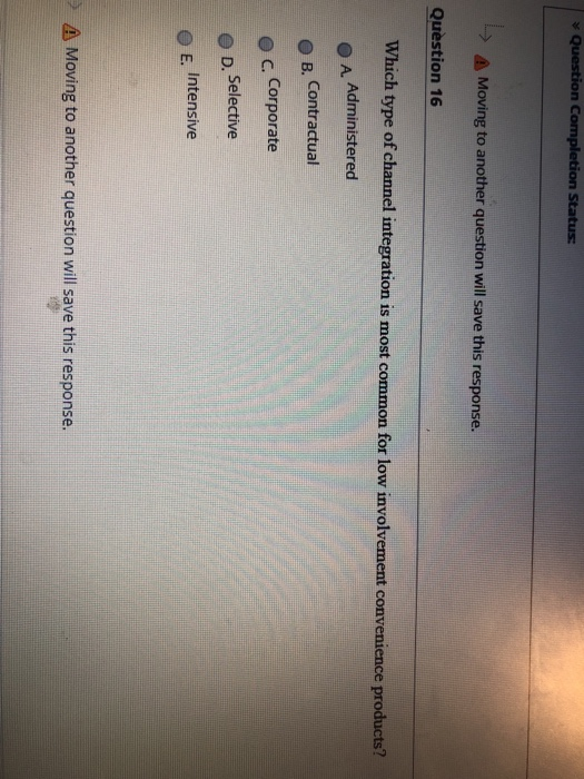 * Question Completion Status: Moving to another